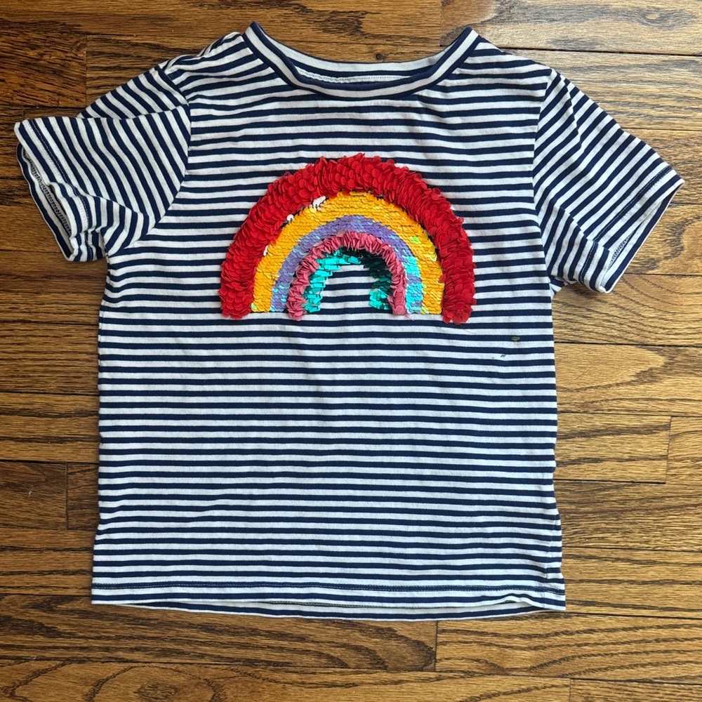 Girls Navy Stripe Rainbow Applique Sequin Tee by NEXT size 7